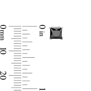 Solid Sterling Silver 5mm Princess-Cut Black CZ Solitaire Studs
