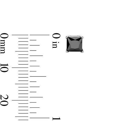 Solid Sterling Silver 5mm Princess-Cut Black CZ Solitaire Studs