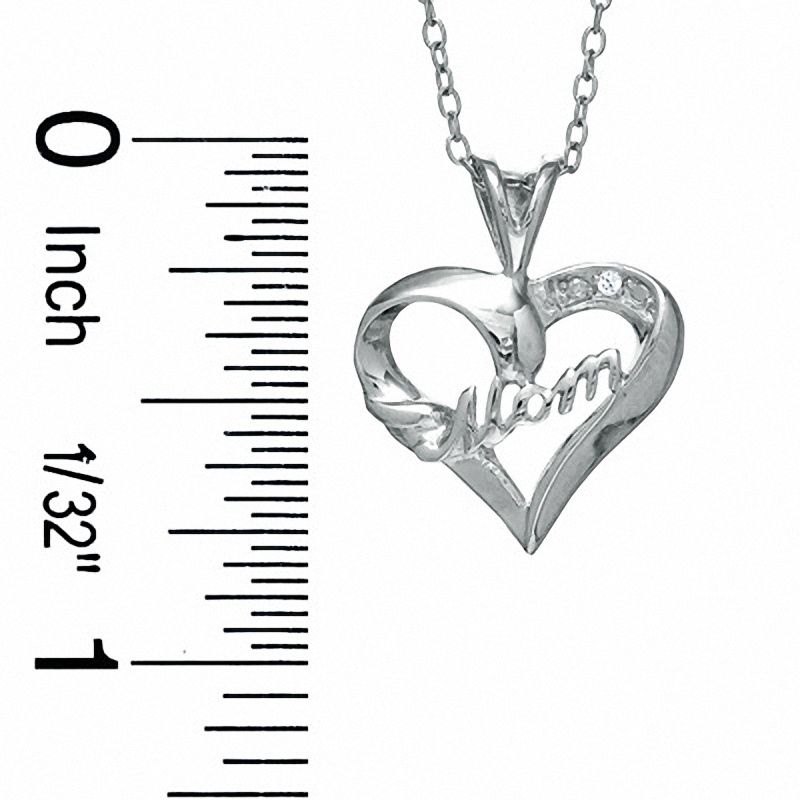 Cubic Zirconia Cursive "Mom" Heart Pendant in Sterling Silver