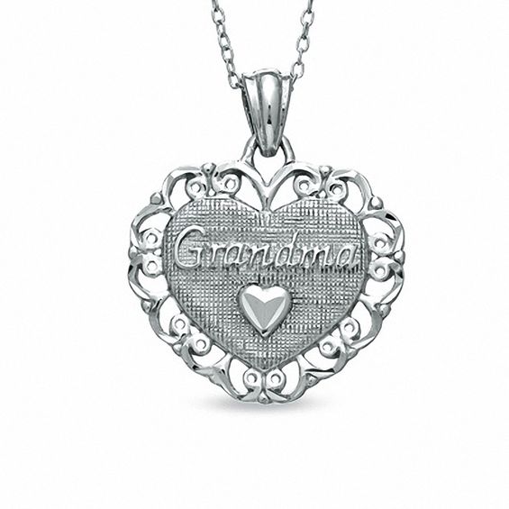 Diamond-Cut "Grandma" Filigree Frame Heart Pendant in Sterling Silver