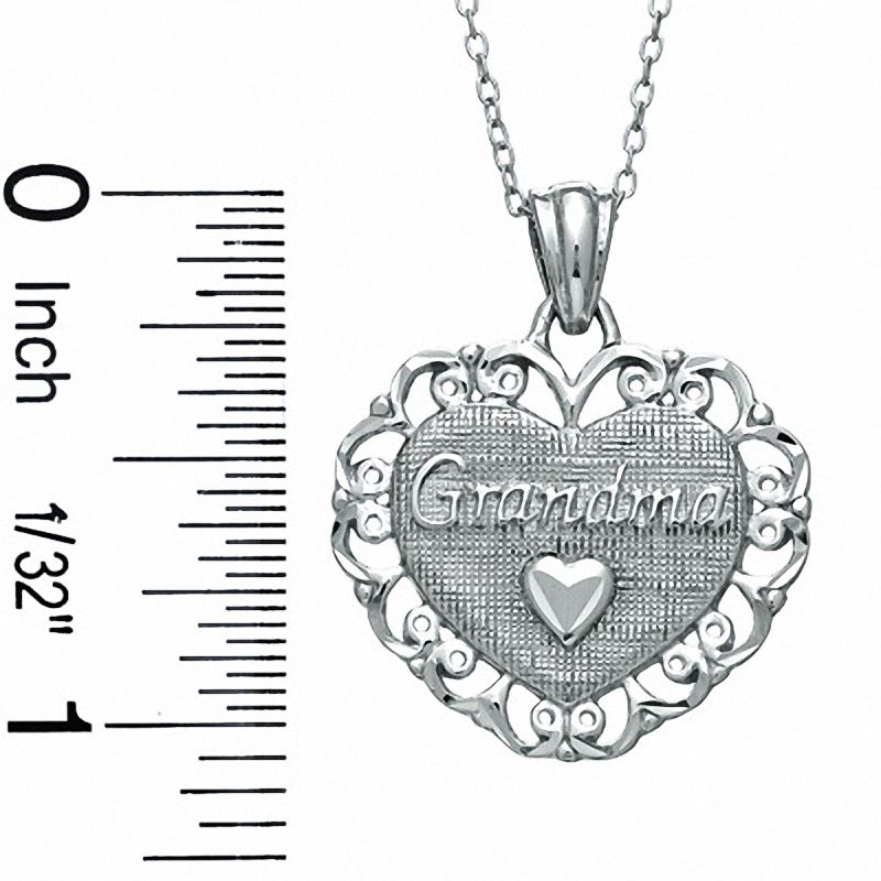 Diamond-Cut "Grandma" Filigree Frame Heart Pendant in Sterling Silver