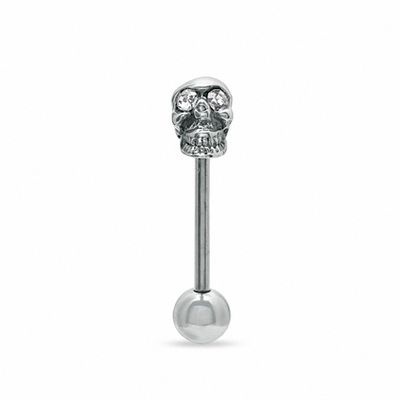 014 Gauge Skull Barbell with Crystals in Stainless Steel