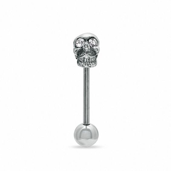 014 Gauge Skull Barbell with Crystals in Stainless Steel