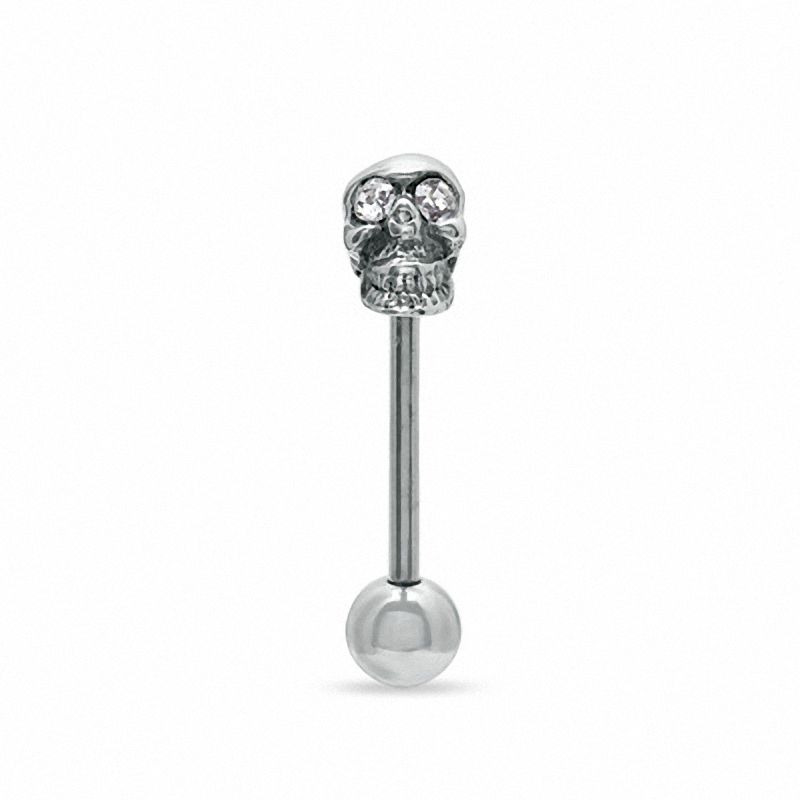 Main Image 1 of 014 Gauge Skull Barbell with Crystals in Stainless Steel