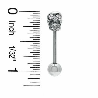 014 Gauge Skull Barbell with Crystals in Stainless Steel