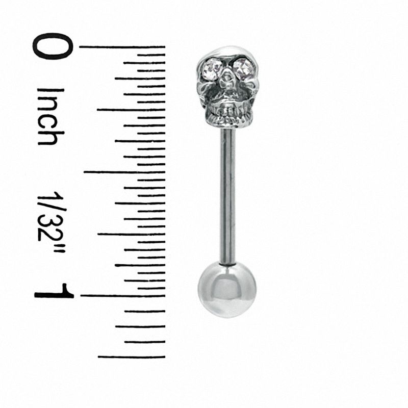 Main Image 2 of 014 Gauge Skull Barbell with Crystals in Stainless Steel
