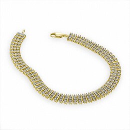 Diamond Accent Three Row Tennis Bracelet in 18K Gold-Plated Sterling Silver - 7.25&quot;