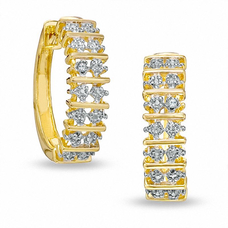 Diamond Accent Hoop Earrings in 18K Gold-Plated Sterling Silver