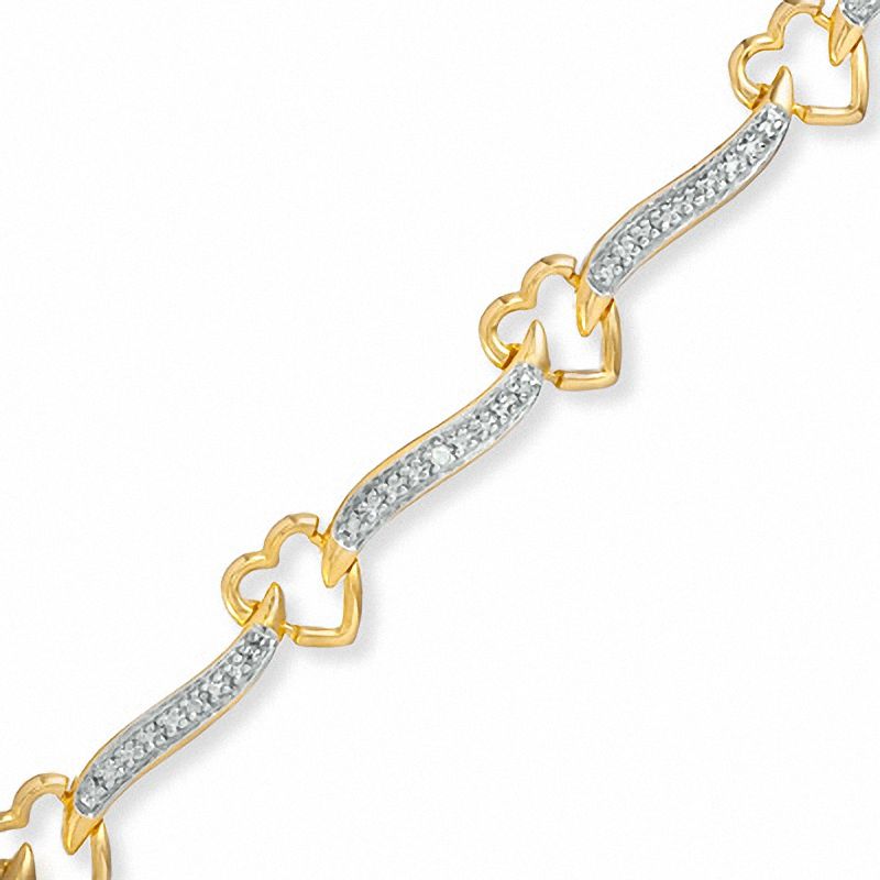 Main Image 1 of Diamond Accent Heart Link Bracelet in 18K Gold-Plated Sterling Silver - 7.5"