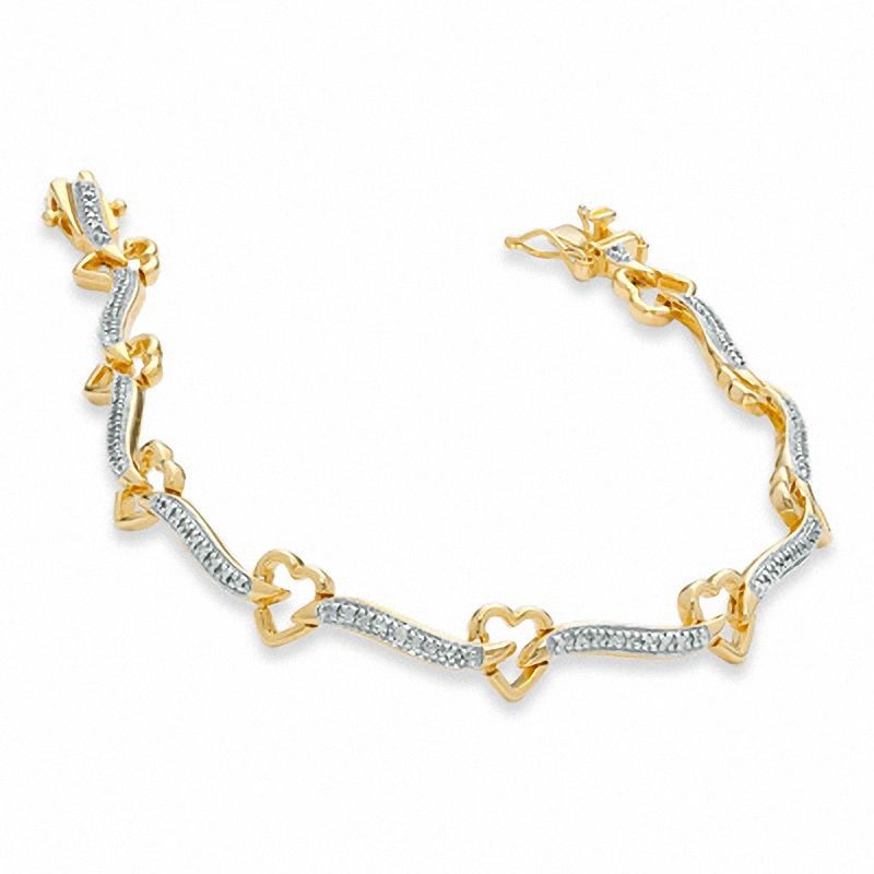 Diamond Accent Heart Link Bracelet in 18K Gold-Plated Sterling Silver - 7.5"