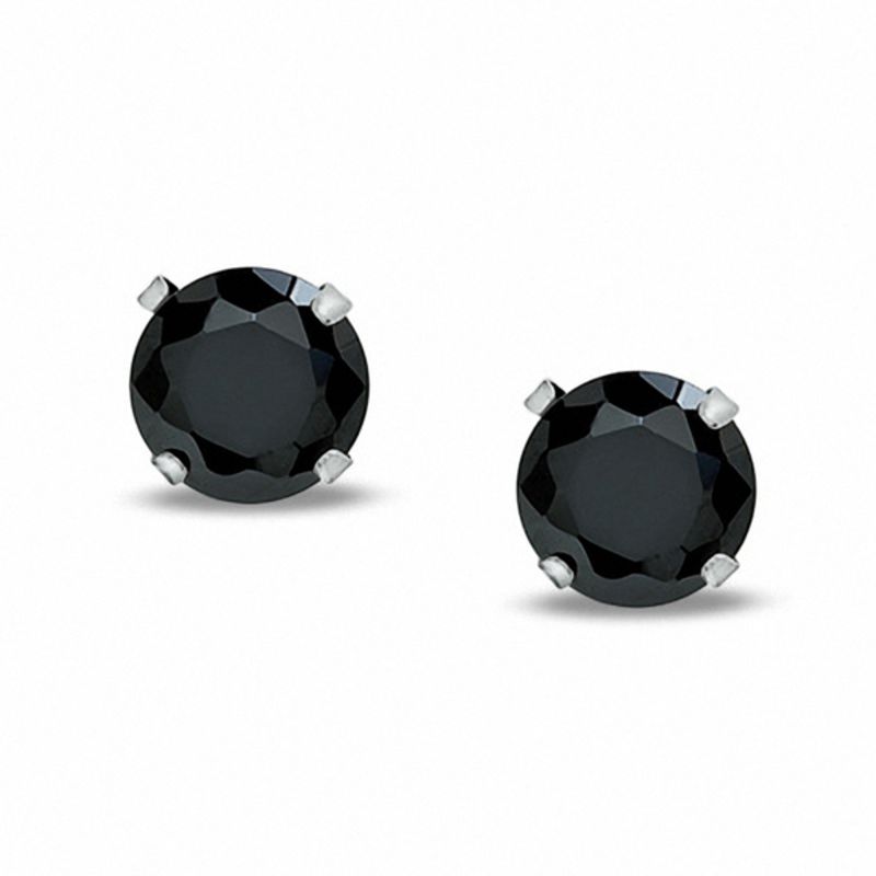 6mm Black Cubic Zirconia Stud Earrings in 10K White Gold