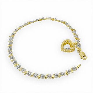 Diamond Accent Bracelet with Dangling Heart in 18K Gold-Plated Sterling Silver - 7.25"