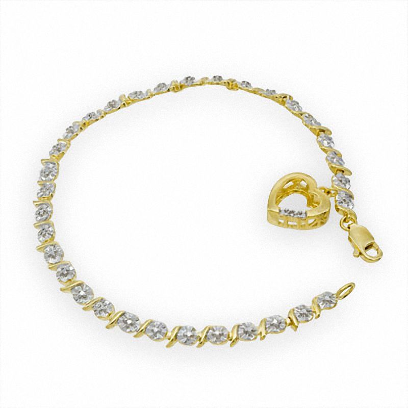 Main Image 1 of Diamond Accent Bracelet with Dangling Heart in 18K Gold-Plated Sterling Silver - 7.25"
