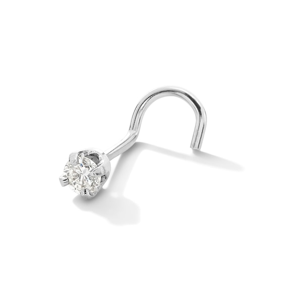 14K Semi-Solid White Gold Diamond Accent Screw Nose Stud - 22G