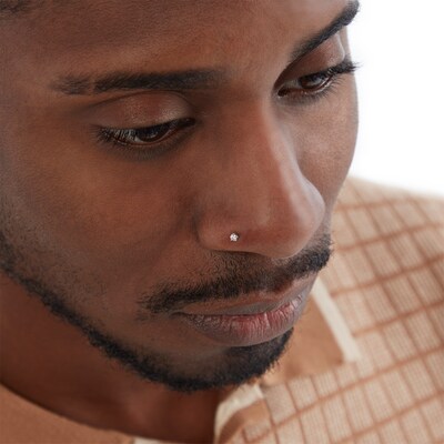 14K Semi-Solid White Gold Diamond Accent Screw Nose Stud - 22G