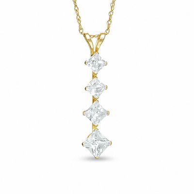Journey Princess-Cut Cubic Zirconia Four Stone Pendant in 10K Gold