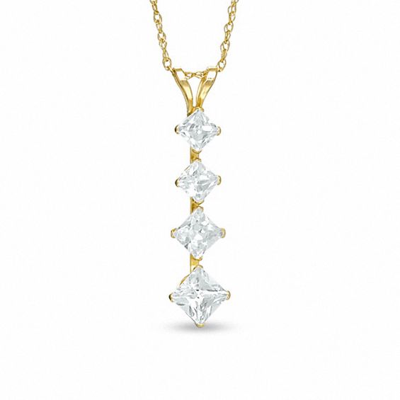 Journey Princess-Cut Cubic Zirconia Four Stone Pendant in 10K Gold