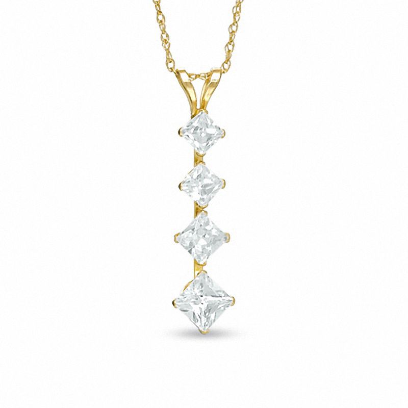 Journey Princess-Cut Cubic Zirconia Four Stone Pendant in 10K Gold