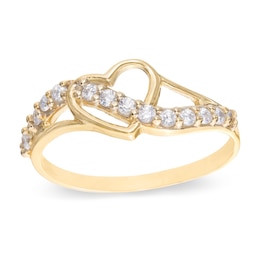 Heart and Wave Cubic Zirconia Ring in 10K Gold - Size 8.5