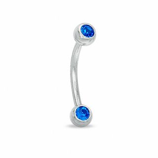 018 Gauge Curved Barbell with Blue Crystals in Stainless Steel