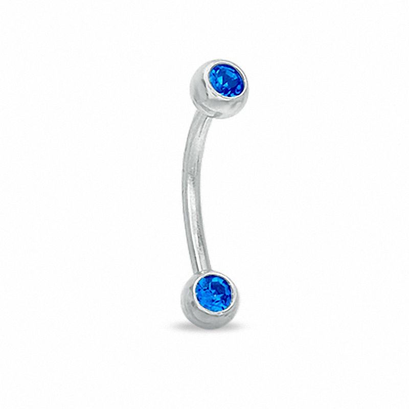 Main Image 1 of 018 Gauge Curved Barbell with Blue Crystals in Stainless Steel