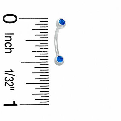 018 Gauge Curved Barbell with Blue Crystals in Stainless Steel