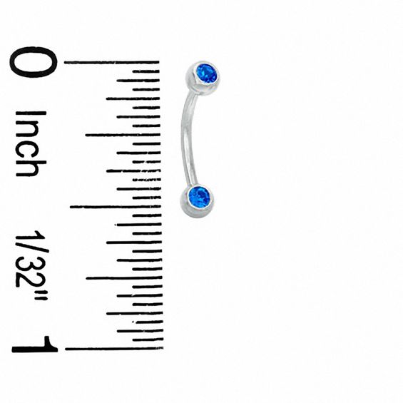 018 Gauge Curved Barbell with Blue Crystals in Stainless Steel