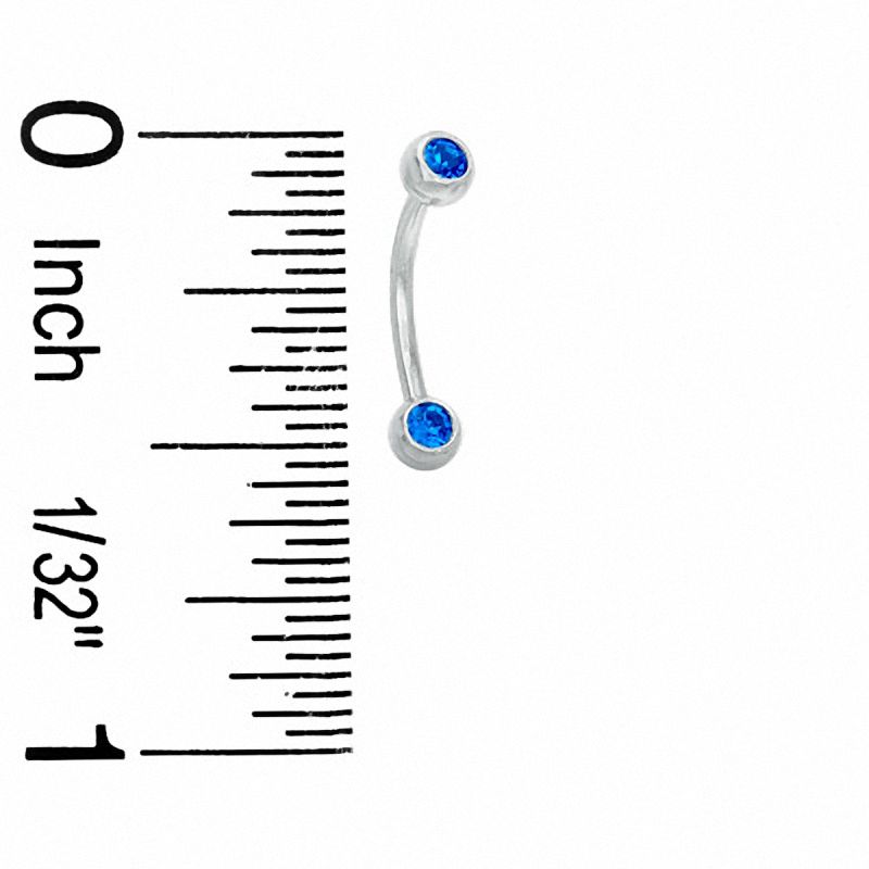 Main Image 2 of 018 Gauge Curved Barbell with Blue Crystals in Stainless Steel