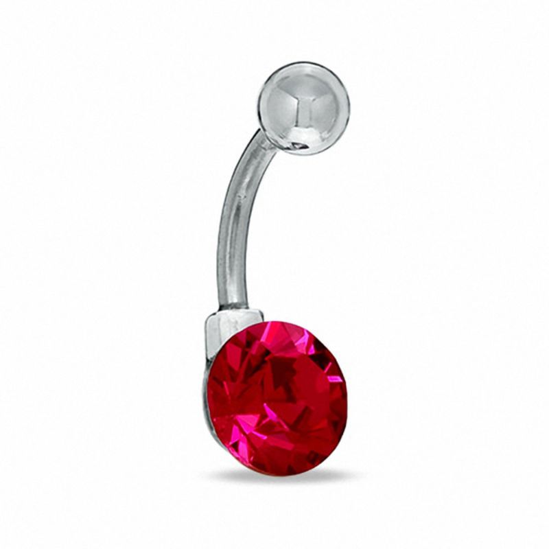 014 Gauge Belly Button Ring with Fuschia Crystal in Stainless Steel