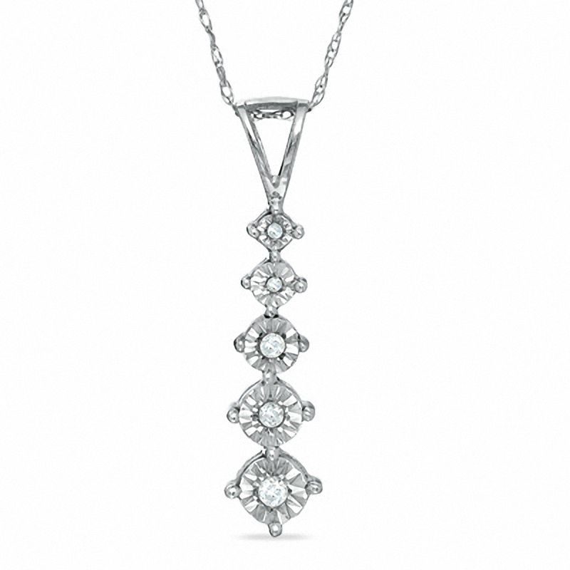 Main Image 1 of Journey Diamond Accent Five Stone Pendant in 10K White Gold - 16"