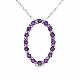 Amethyst Oval Pendant in 10K White Gold with Diamond Accents