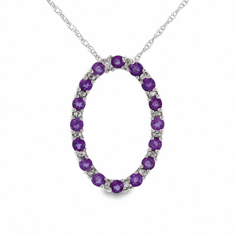 Main Image 1 of Amethyst Oval Pendant in 10K White Gold with Diamond Accents
