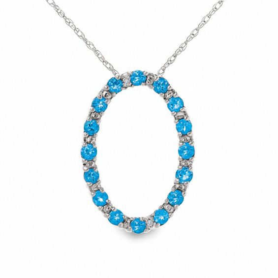 Blue Topaz Oval Pendant in 10K White Gold with Diamond Accents