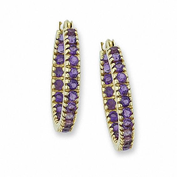 Amethyst Inside-Out Hoop Earrings in 10K Gold