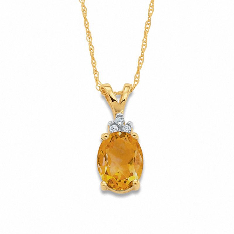 Main Image 1 of Oval Citrine Pendant in 10K Gold with Tri-Top Diamond Accents