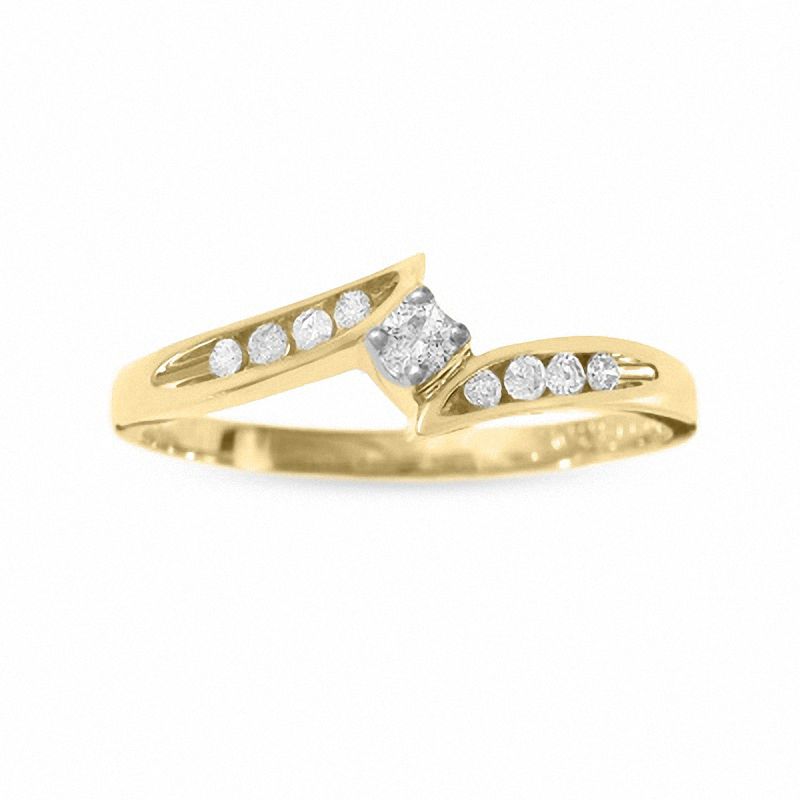 Main Image 1 of 1/7 CT. Diamond Solitaire Bypass Ring in 10K Gold with Diamond Accents - Size 7