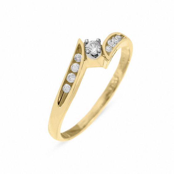 1/7 CT. Diamond Solitaire Bypass Ring in 10K Gold with Diamond Accents - Size 7