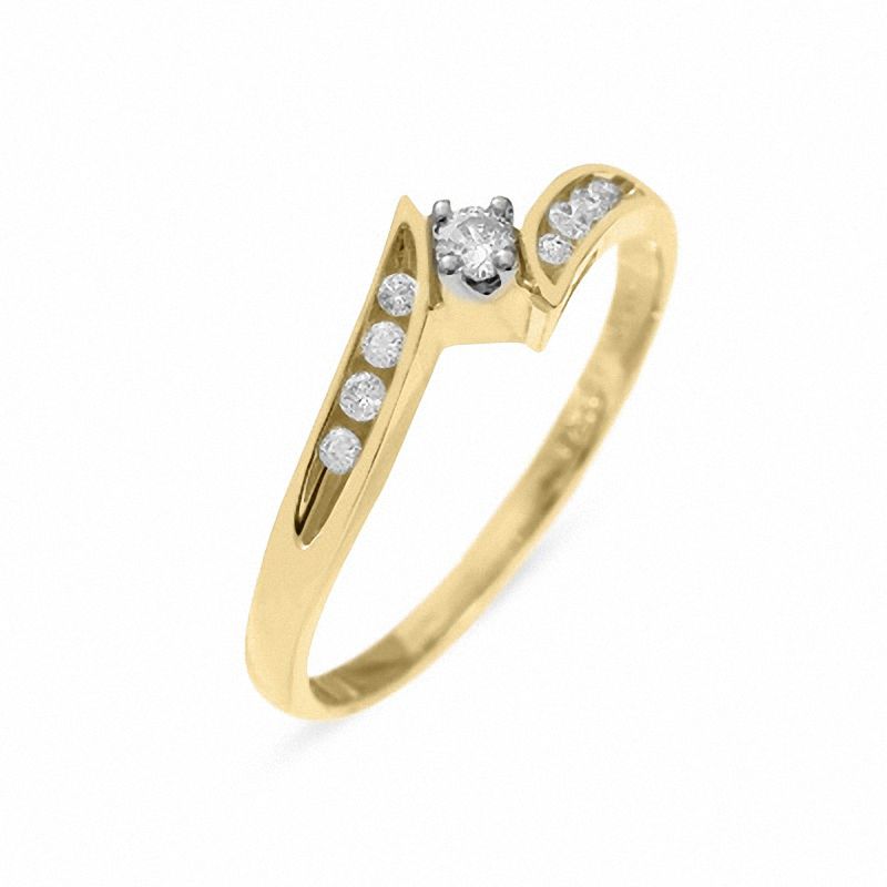 Main Image 2 of 1/7 CT. Diamond Solitaire Bypass Ring in 10K Gold with Diamond Accents - Size 7