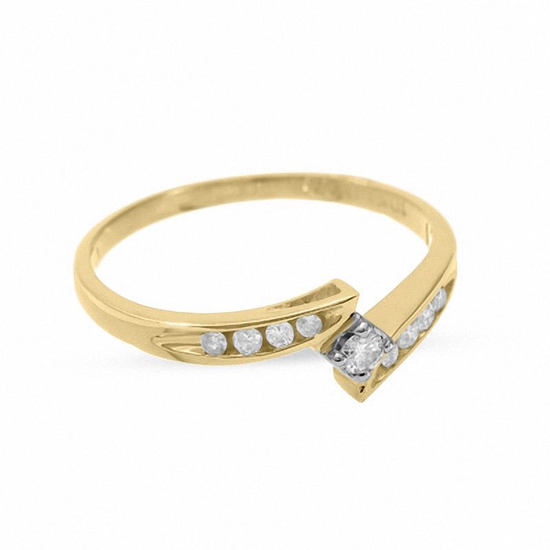 Main Image 3 of 1/7 CT. Diamond Solitaire Bypass Ring in 10K Gold with Diamond Accents - Size 7