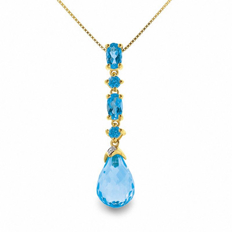 Main Image 1 of Blue Topaz Briolette Drop Pendant in 10K Gold with Diamond Accents