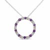 Amethyst Circle Pendant in 10K White Gold with Baguette Diamond Accents