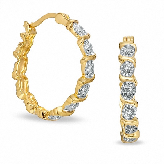 Diamond Accent "S" Hoop Earrings in 18K Gold-Plated Sterling Silver
