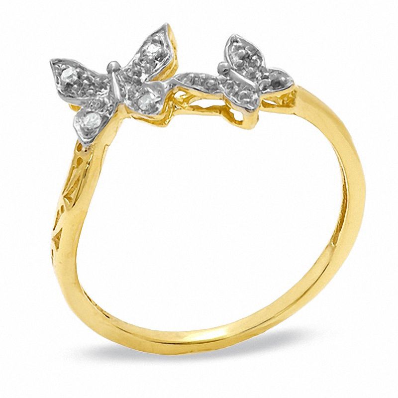 Diamond Accent Double Butterfly Ring in 18K Gold-Plated Sterling Silver - Size 7