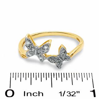 Diamond Accent Double Butterfly Ring in 18K Gold-Plated Sterling Silver - Size 7