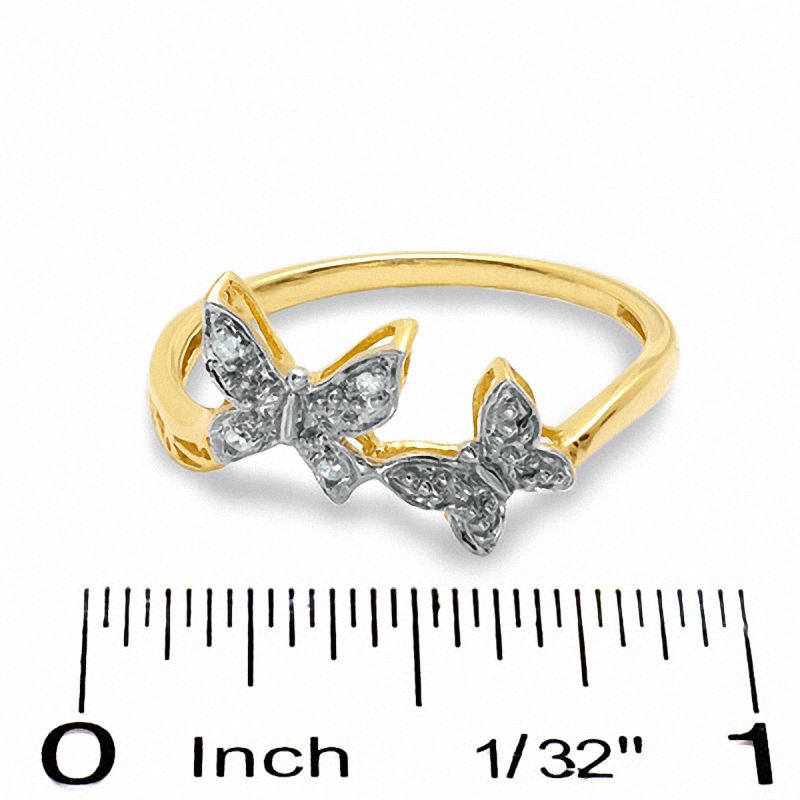 Main Image 3 of Diamond Accent Double Butterfly Ring in 18K Gold-Plated Sterling Silver - Size 7
