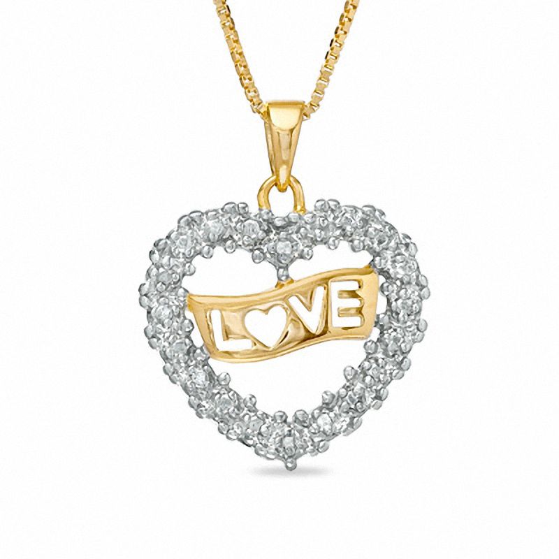 Diamond Accent "Love" Heart Pendant in 18K Gold-Plated Sterling Silver