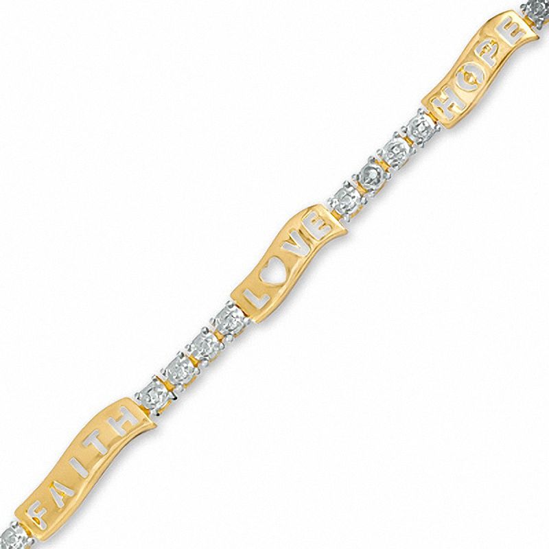 Diamond Accent Love, Faith and Hope Fashion Bracelet in 18K Gold-Plated Sterling Silver - 7.25"