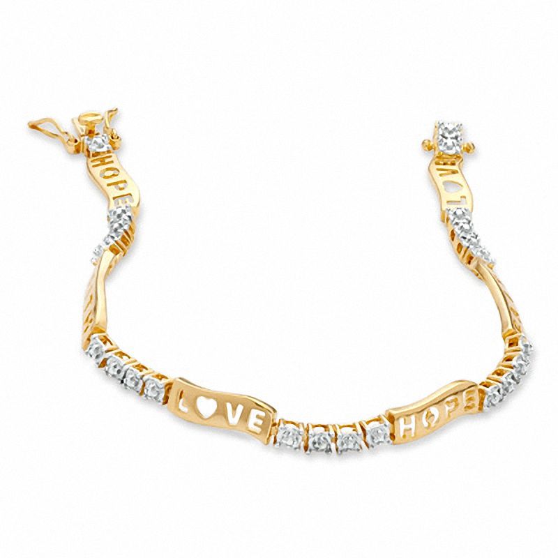 Diamond Accent Love, Faith and Hope Fashion Bracelet in 18K Gold-Plated Sterling Silver - 7.25"