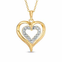 Diamond Accent Framed Heart Pendant in 18K Gold-Plated Sterling Silver
