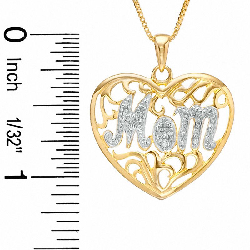 Main Image 2 of Diamond Accent "Mom" Heart Pendant in 18K Gold-Plated Sterling Silver